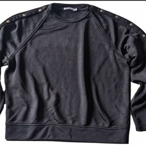 T Alexander Wang Sleek Snap Sleeve French Terry Sweatshirt in Black Size S
